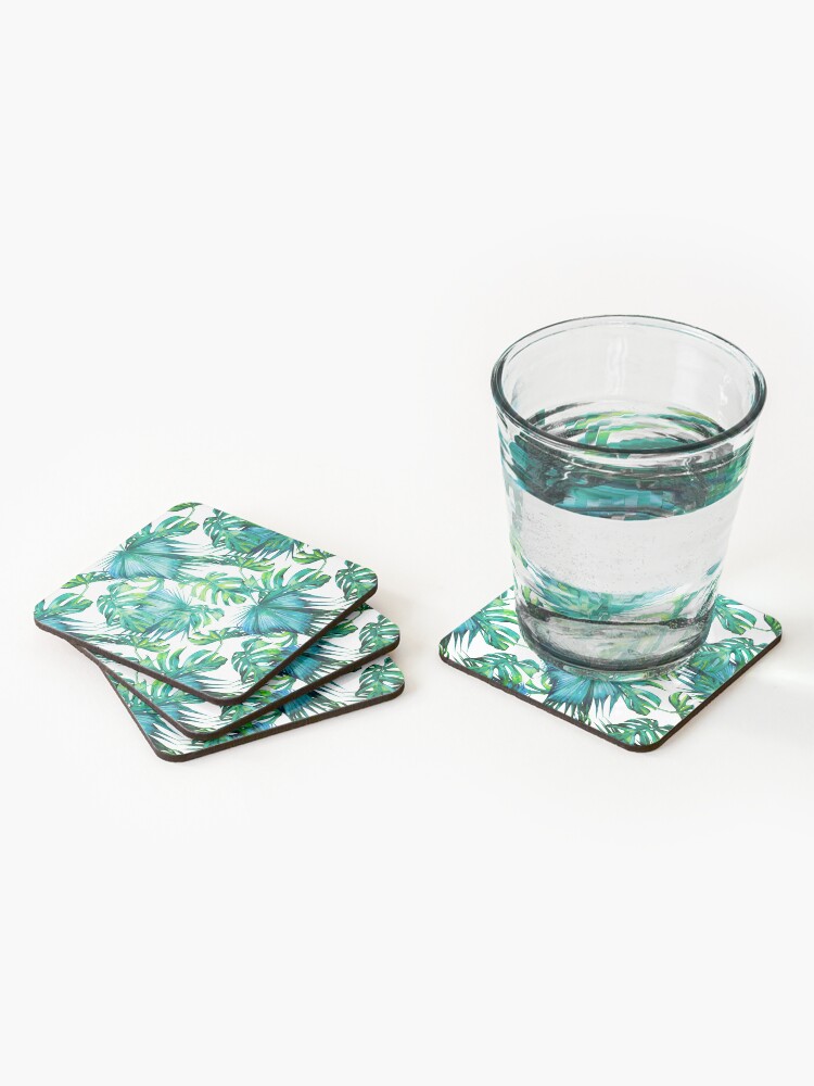 Alternate view of Blue Jungle Leaves, Monstera, Palm Coasters (Set of 4)