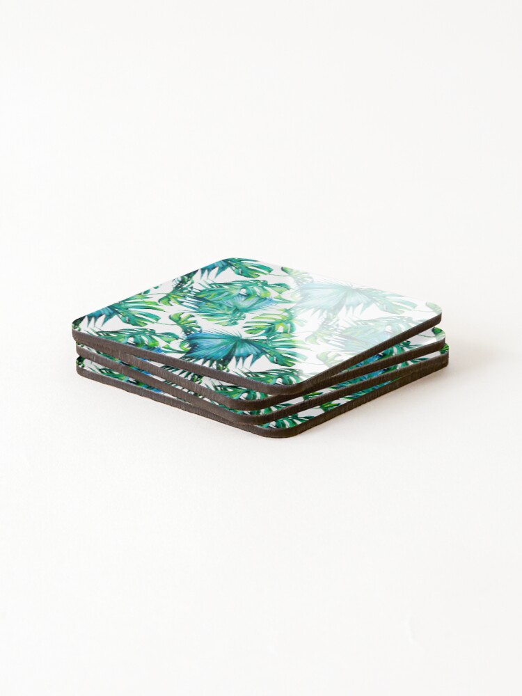Alternate view of Blue Jungle Leaves, Monstera, Palm Coasters (Set of 4)