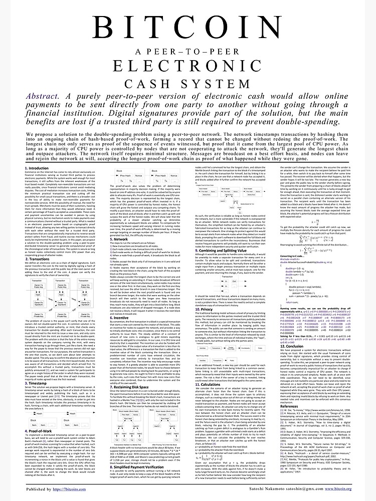 Bitcoin Whitepaper Poster by 7bitcoins