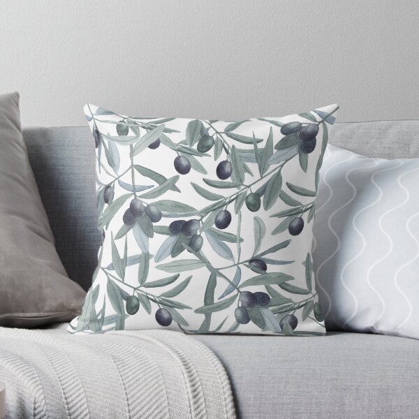 Olive branch watercolor pattern Throw Pillow