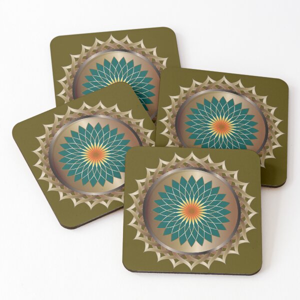 Item preview, Golden lotus flower with the teal background designed and sold by Nobiya.