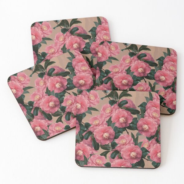 Item preview, PINK CAMELLIAS WITH GREEN LEAVES Floral designed and sold by BulganLumini.
