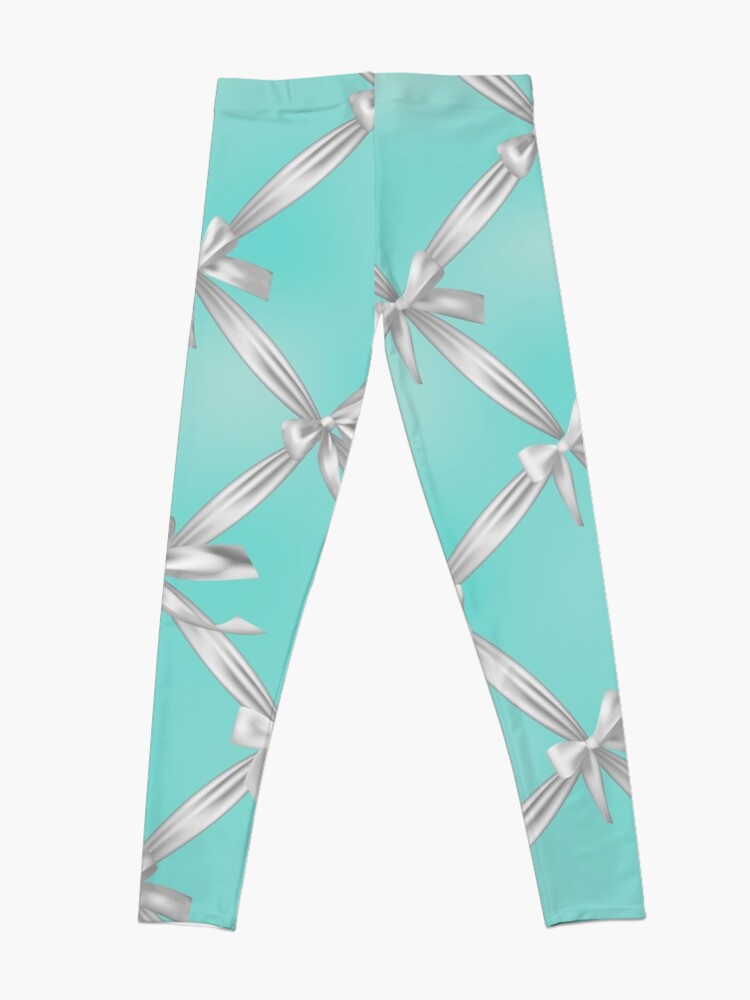 Thumbnail 4 of 5, Leggings, White Bows Turquoise Robin's Egg Blue designed and sold by Christyne.