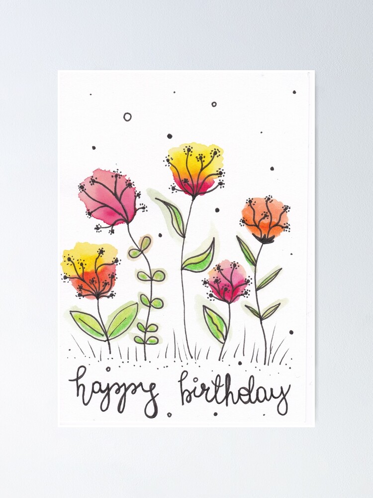Poster Fete De Fleurs Joyeux Anniversaire Par Eladani Redbubble