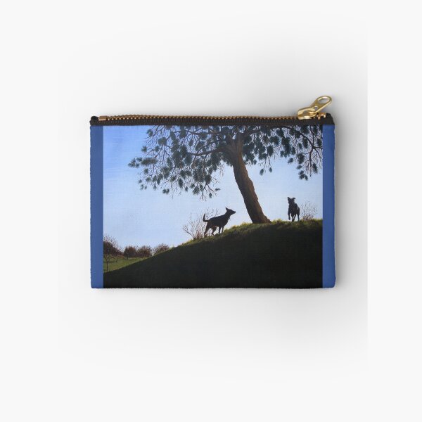 Item preview, cone tree on hillside with dogs playing   designed and sold by pollywolly.