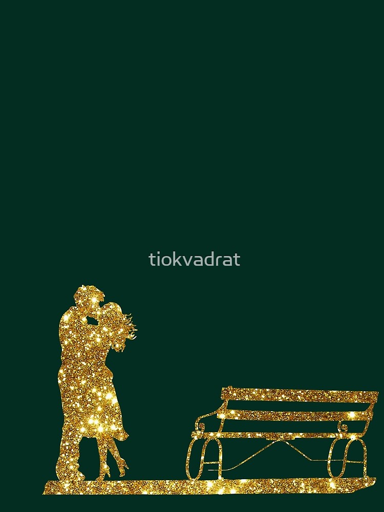 Kissing Valentines in Glitter Gold on Green. Perfect Gift for the One You Love. by tiokvadrat