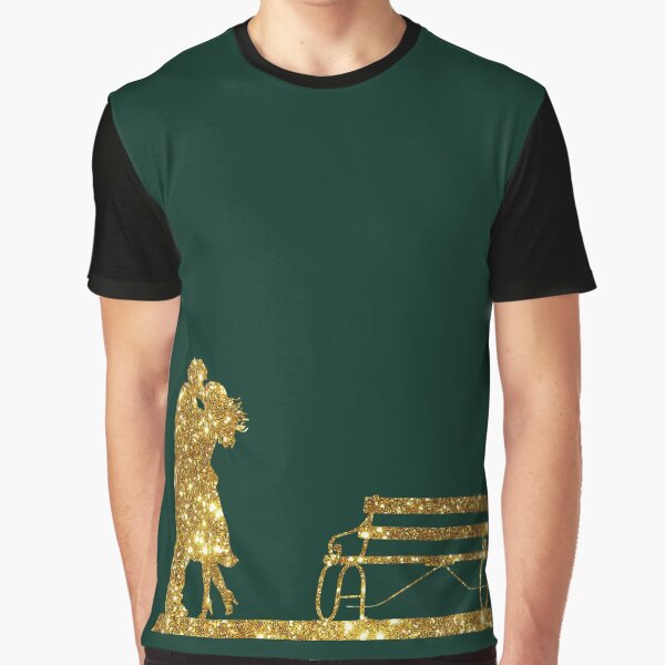 Kissing Valentines in Glitter Gold on Green. Perfect Gift for the One You Love. Graphic T-Shirt