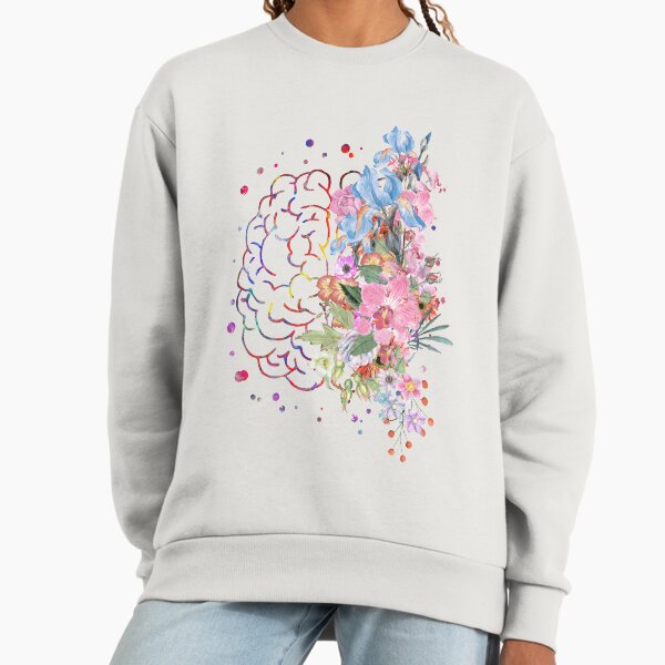 Brain anatomy, watercolor Brain, flowers brain, brain with Flowers Premium Oversized Sweatshirt