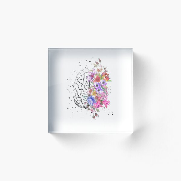 Brain anatomy, watercolor Brain, flowers brain, brain with Flowers Acrylic Block