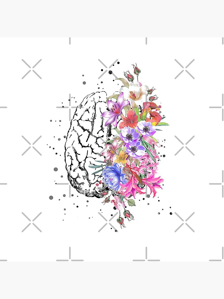 Brain anatomy, watercolor Brain, flowers brain, brain with Flowers by Rosaliartbook