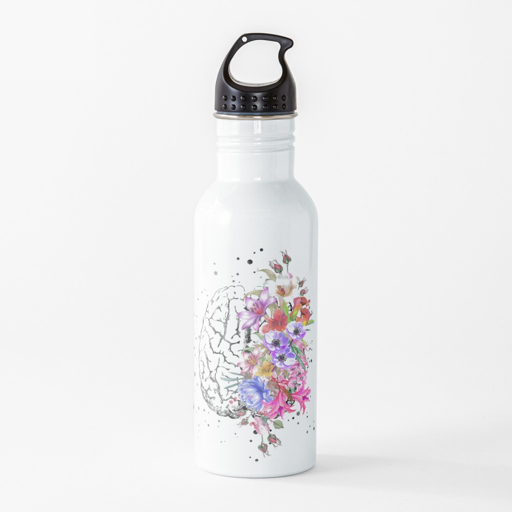 Brain anatomy, watercolor Brain, flowers brain, brain with Flowers Water Bottle