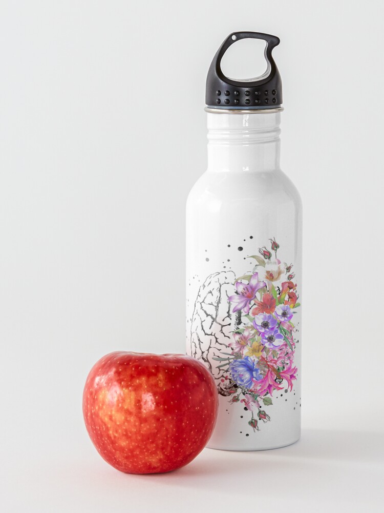 Alternate view of Brain anatomy, watercolor Brain, flowers brain, brain with Flowers Water Bottle