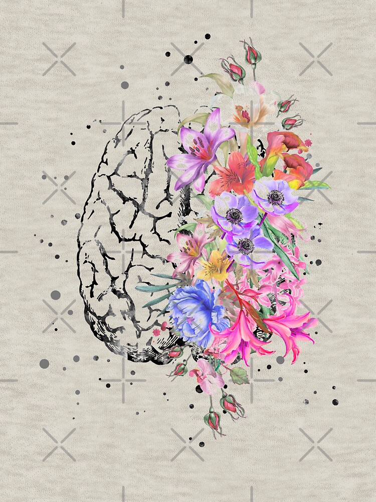 Brain anatomy, watercolor Brain, flowers brain, brain with Flowers by Rosaliartbook