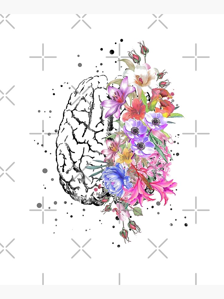 Brain anatomy, watercolor Brain, flowers brain, brain with Flowers by Rosaliartbook