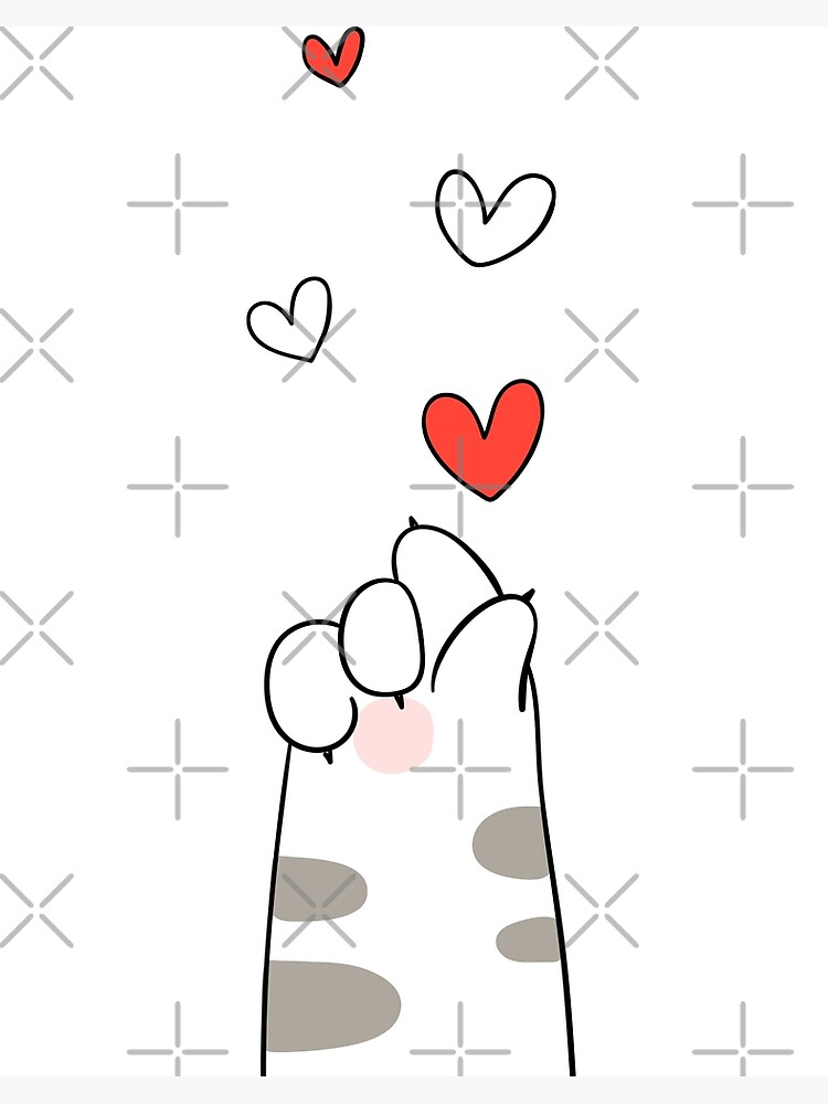 Kawaii Cute Cat Paw Sending Little Heart For Valentines Day Art Board Print  for Sale by shop4fun