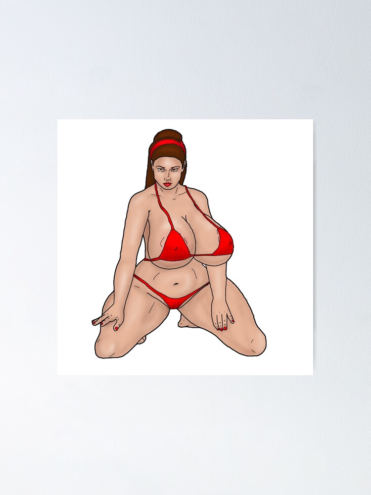 big-breasted, kneeling pin-up in a red bikini | Poster