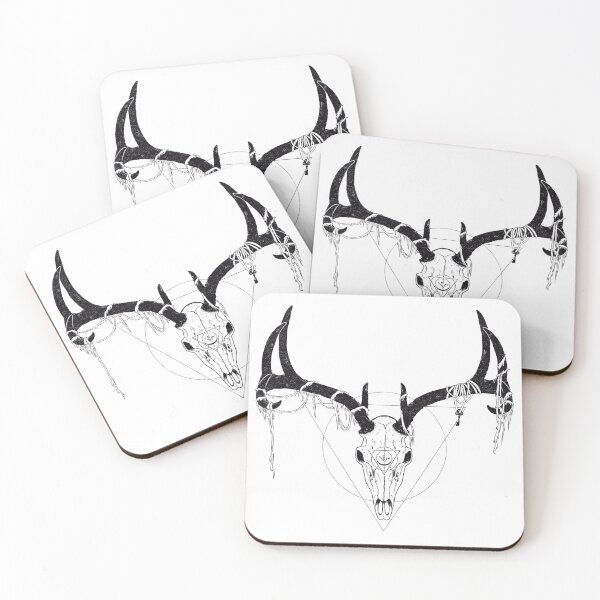 Item preview, Hand-drawn Black Deer Skull with Antlers designed and sold by Mephistia.