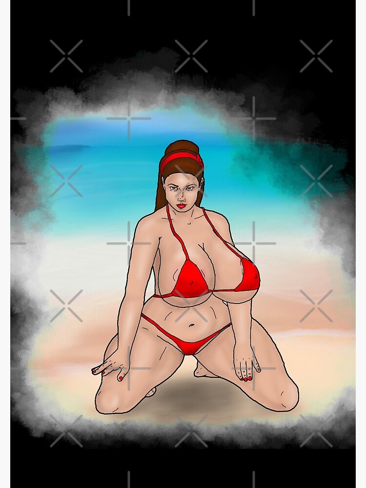 Big breasted, kneeling pin-up in a red bikini on the beach Spiral Notebook  by PinUpsandPulp