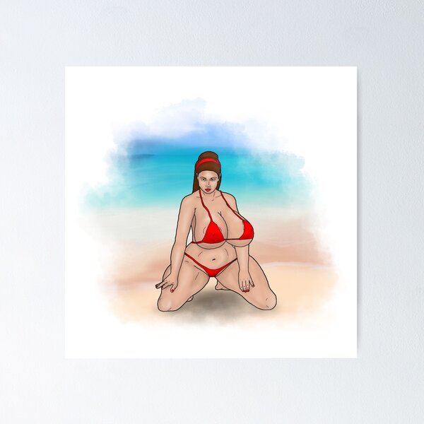 big-breasted, kneeling pin-up in a red bikini Sticker by PinUpsandPulp