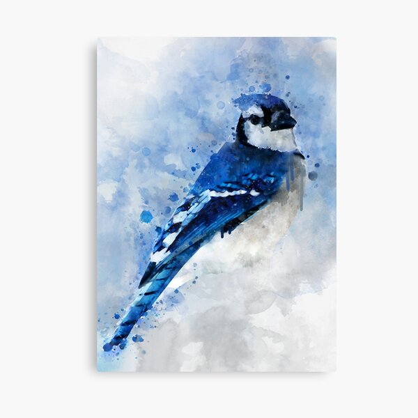 Bluejay Bird Original Acrylic outlet Painting on Canvas Blue Snow Winter Berries Gift