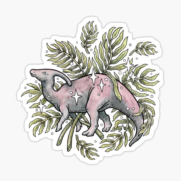 Parasaurolophus & Palms | Dinosaur Botanical Art Sticker