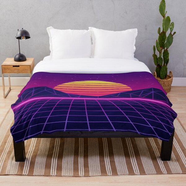 Synthwave Sunset Aesthetic Throw Blanket