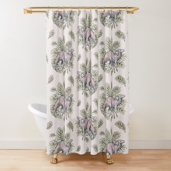 Parasaurolophus & Palms | Dinosaur Botanical Art Shower Curtain