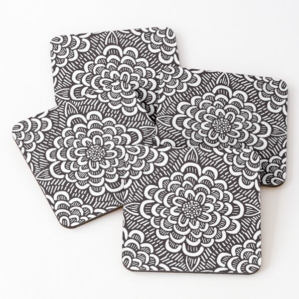 Item preview, Black and white floral designed and sold by inkblotcreative.
