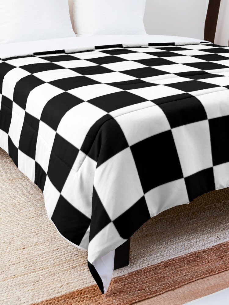 "Black and White Squares Checkered Flag" Comforter by WizzlesEmporium