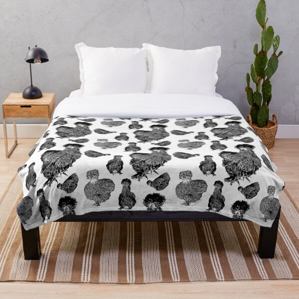 Silkie Bantam Line Drawings Throw Blanket