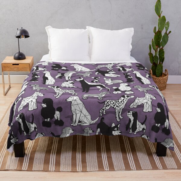 Item preview, Geometric sweet wet noses // violet watercolour texture background black and white dogs designed and sold by SelmaCardoso.