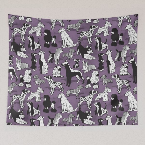 Item preview, Geometric sweet wet noses // violet watercolour texture background black and white dogs designed and sold by SelmaCardoso.