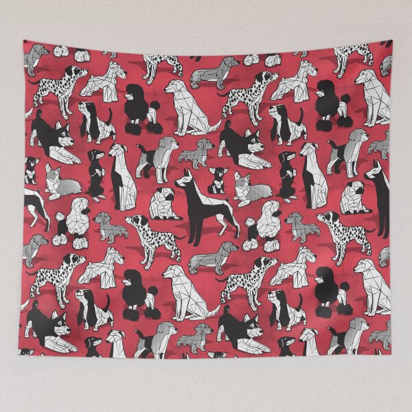 Item preview, Geometric sweet wet noses // red watercolour texture background black and white dogs designed and sold by SelmaCardoso.