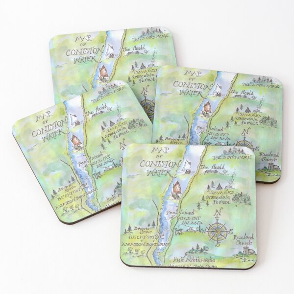 Swallows and Amazons map of Coniston Water -  Coasters (Set of 4)