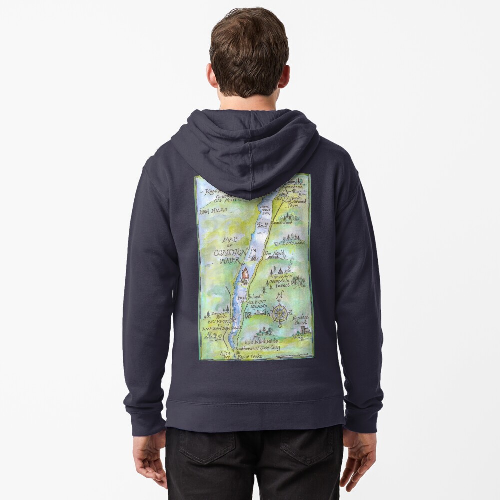 Swallows and Amazons map of Coniston Water - Zipped Hoodie