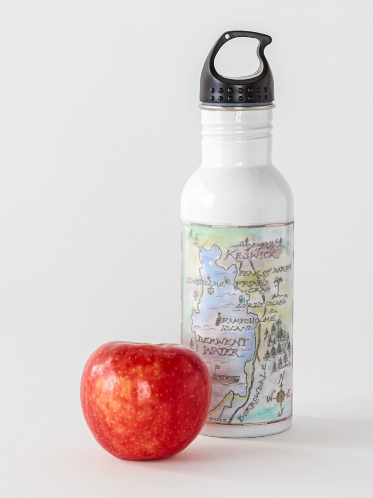 Alternate view of Swallows and Amazons map of Derwentwater by Sophie Neville - Water Bottle