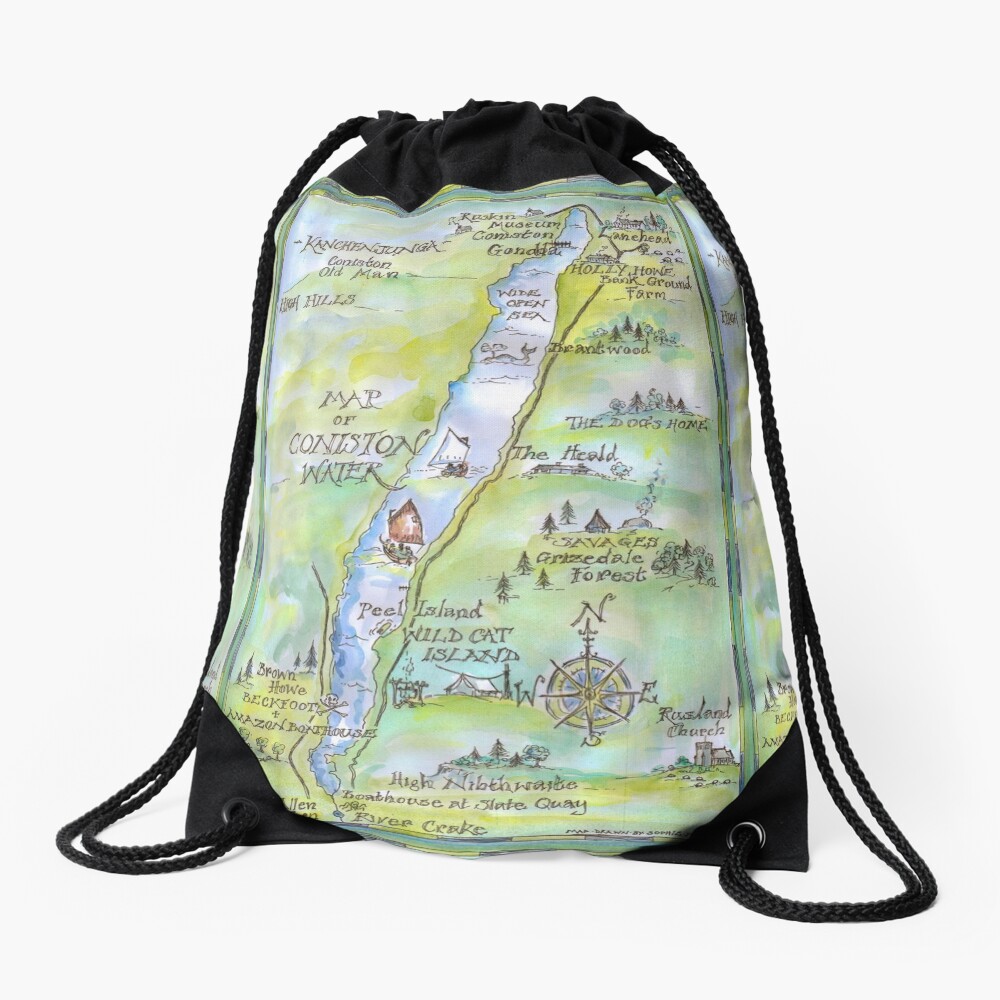 Swallows and Amazons map of Coniston Water - Drawstring Bag
