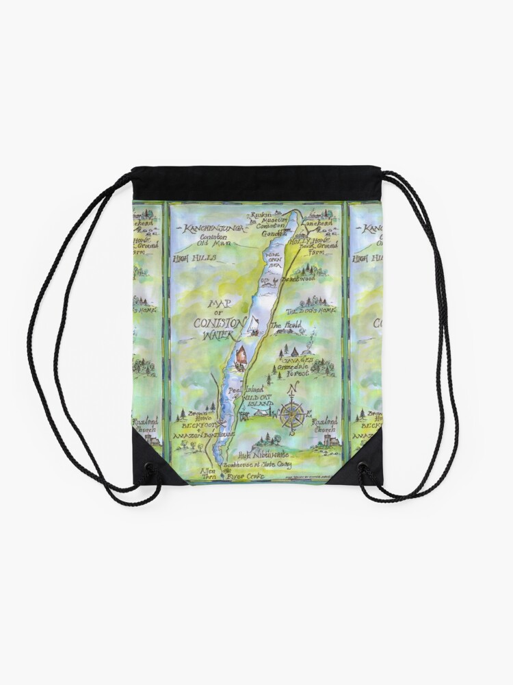 Alternate view of Swallows and Amazons map of Coniston Water - Drawstring Bag