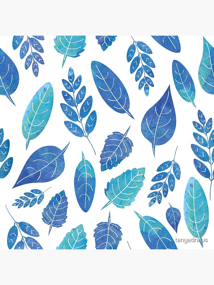 Blue Watercolour Leaves Pattern Art Board Print By Tanyadraws Redbubble