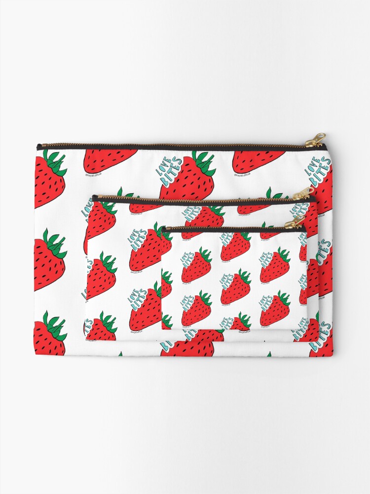 Alternate view of White 'Love Bites' Cute Strawberry - Valentines Day Gift by Kay Ali Zipper Pouch