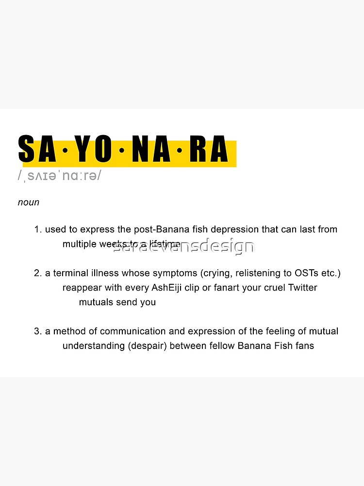 "Banana Fish SAYONARA Definition Design" Photographic Print by