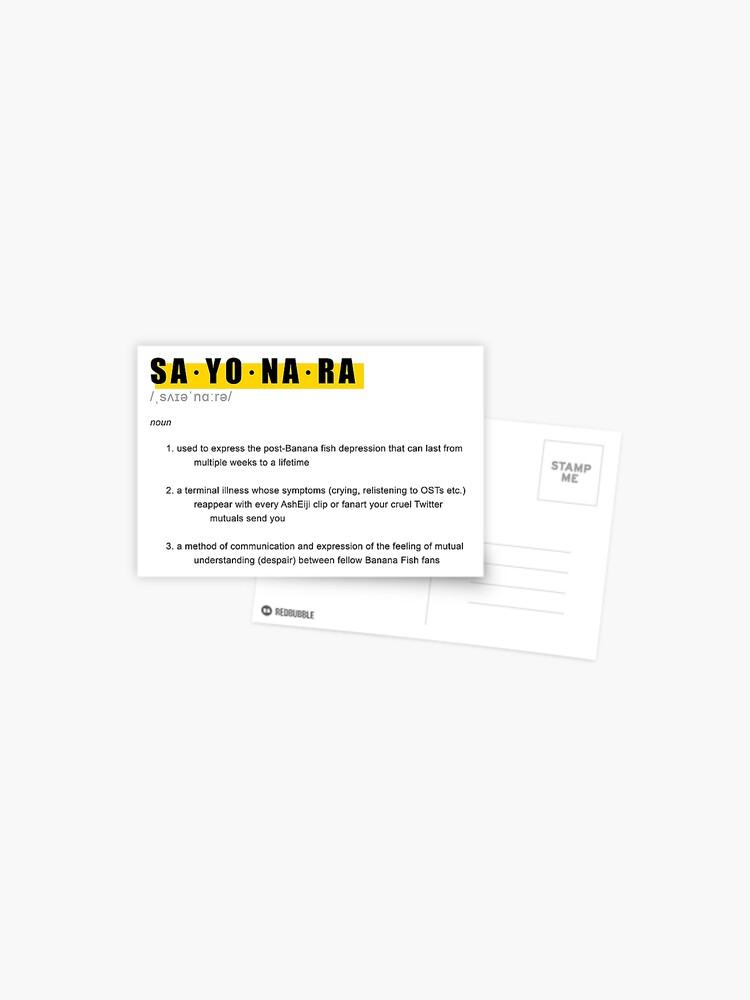 Banana Fish Sayonara Definition Design Postcard By Saraevansdesign Redbubble