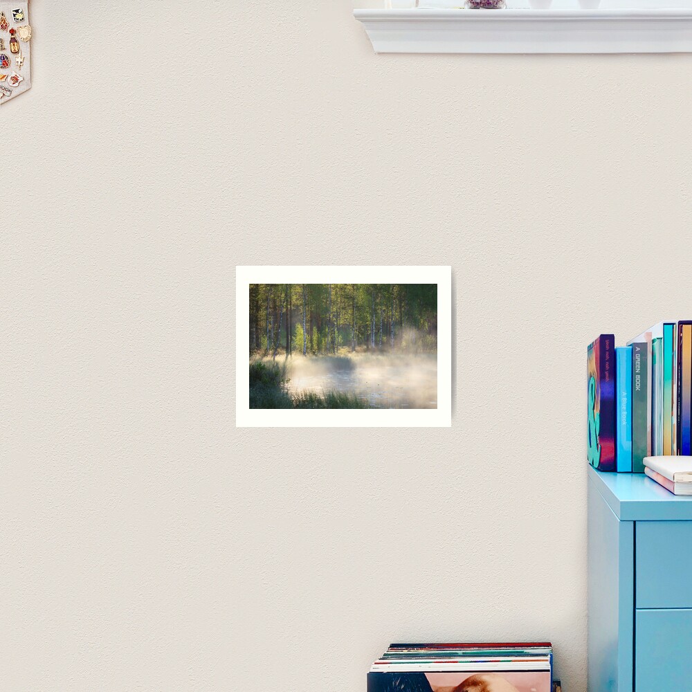 Small forest pond at sunrise Art Print