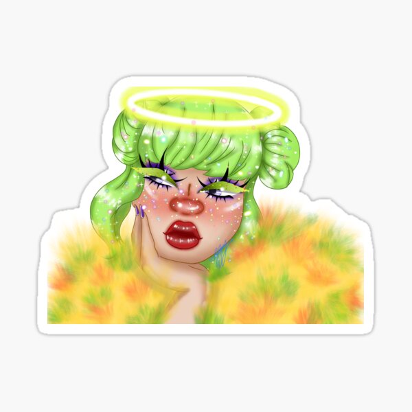 Vista previa del artículo con la obra «Halo Cutie - Estética amarilla lima harajuku kawaii girl», diseñado y vendido por Monster B..