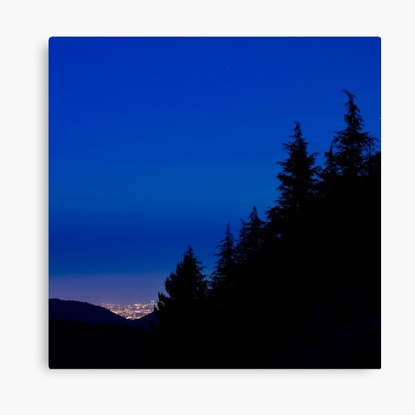 Le luci della città oltre il bosco Canvas Print