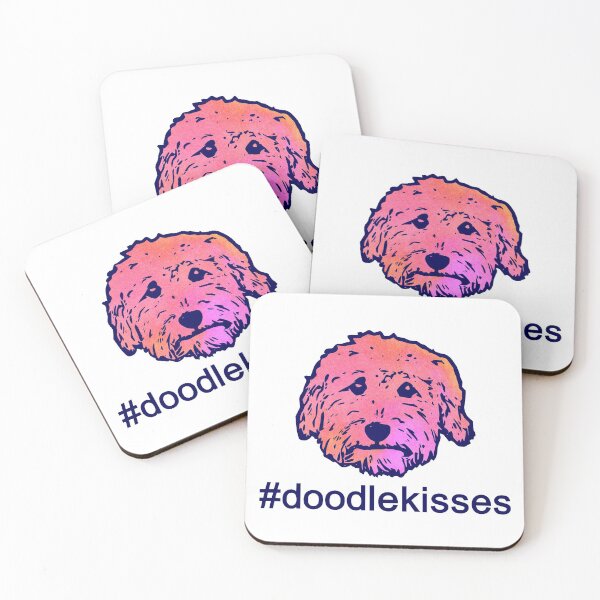 Item preview, #doodlekisses #doodlelove - goldendoodles, labradoodles, aussiedoodles in pink watercolor and navy blue designed and sold by smooshfaceutd.