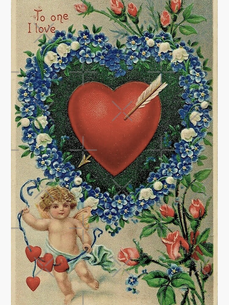 Antique Victorian Valentine Postcard Two Red Hearts White Dove Lady Hand  Flowers