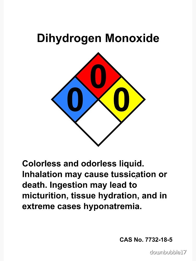 Impression Rigide Etiquette Chimique De Diamant De Plaisanterie De L Eau H2o De Monoxyde De Dihydrogene Par Downbubble17 Redbubble