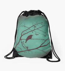 Black Bird Blue Drawstring Bag