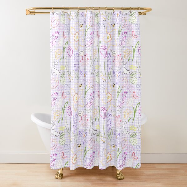 When You Need A Little Spring in Lilac Gingham by Tea with Xanthe Shower Curtain
